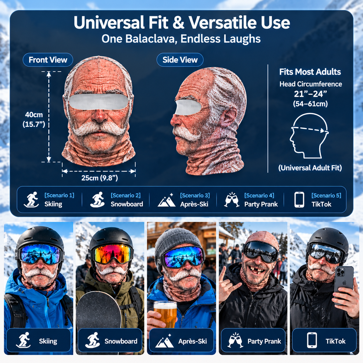 🎿Funny Old Man Ski Mask – The Ultimate Slope Prank